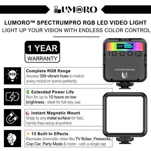 Lumoro™ SpectrumPro RGB LED Video Light
